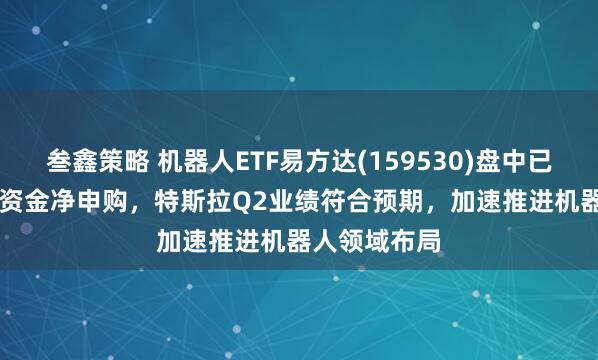 叁鑫策略 机器人ETF易方达(159530)盘中已获1.10亿份资金净申购，特斯拉Q2业绩符合预期，加速推进机器人领域布局